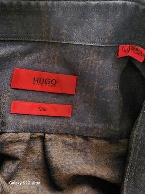 HUGO Slim Denim-Textured Shirt Jacket with Red Labels